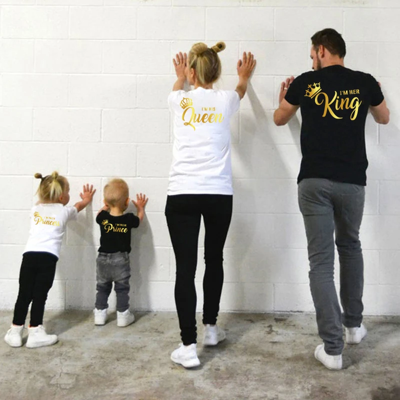 

Family Matching Clothes Tshirt KING QUEEN PRINCESS PRINCE Father daddy Mother mommy Daughter Son Kid cotton Outfit Family look