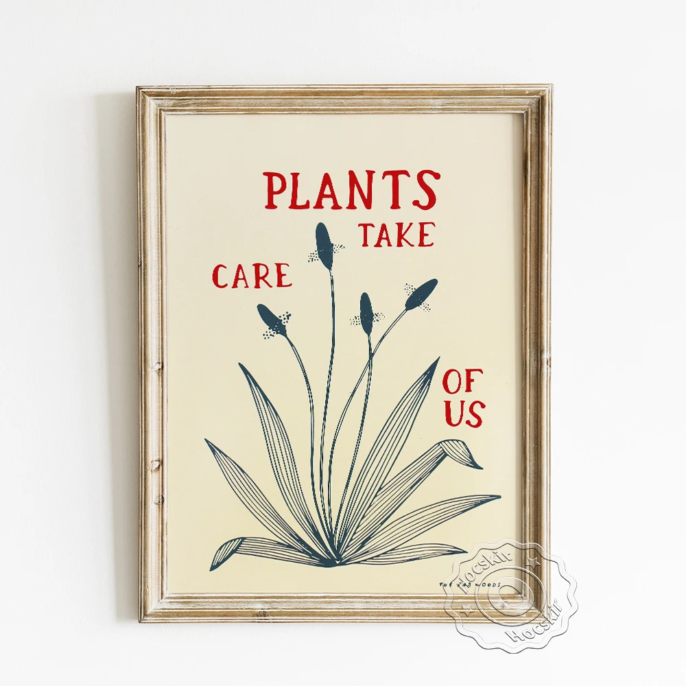 Plants Take Care Of Us Poster, Phragmites Australis Wall Picture, Inspirational Quote Art Prints, Botanical Abstract Home Decor