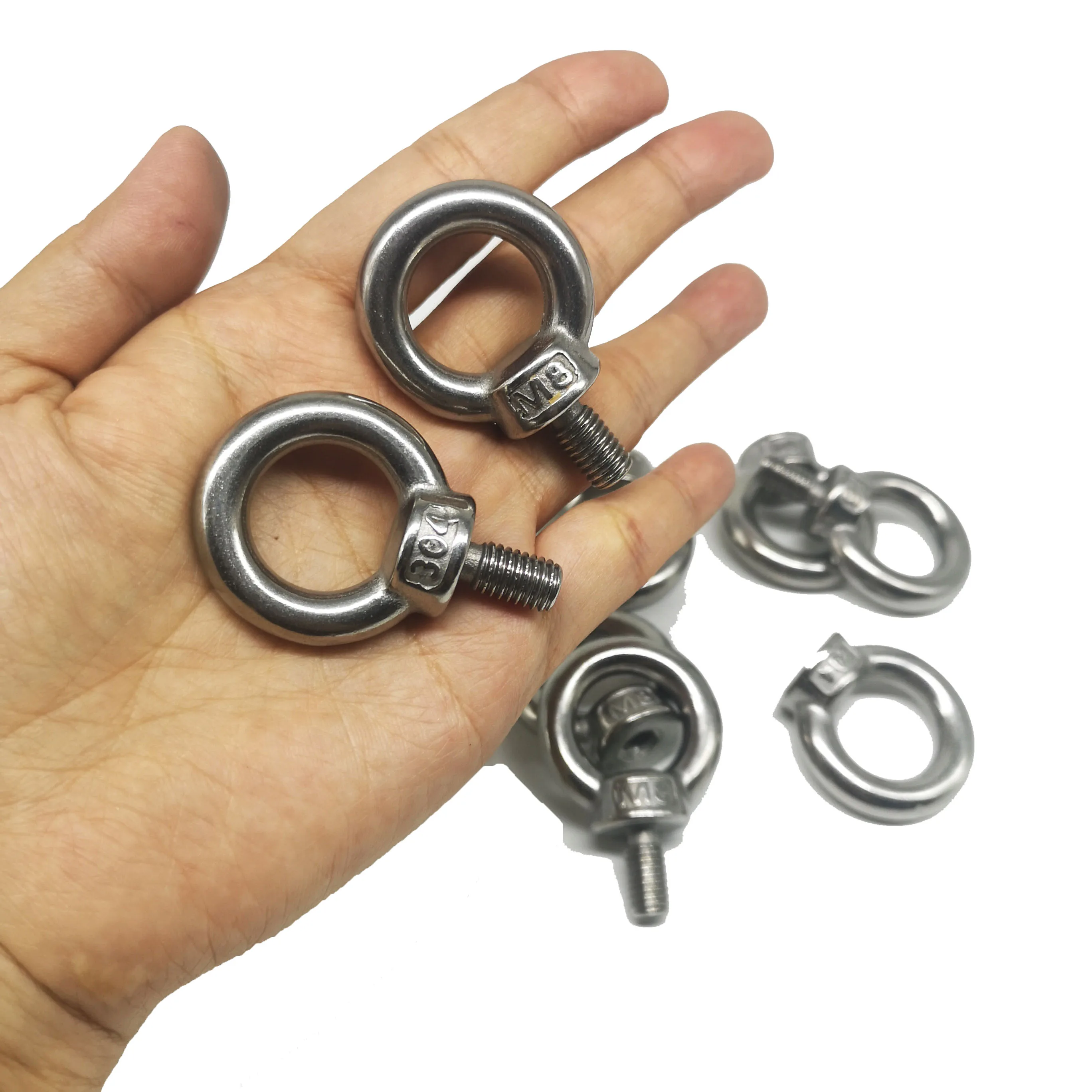 M8, 304  Stainless Steel Lifting Eye Bolts Ring Screw Loop Hole for Cable Rope Lifting