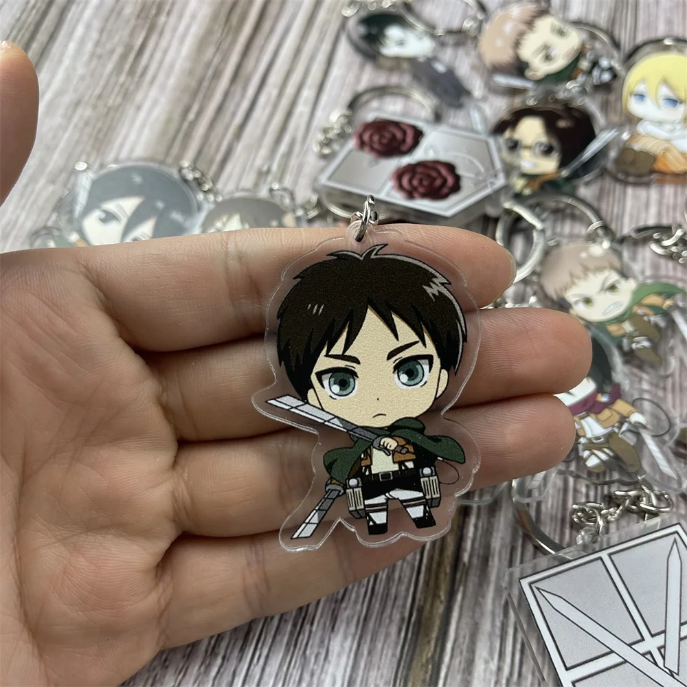 Anime Attack on Titan Levi Ackerman Eren Jaeger Key Chain Pendant Cosplay Two-sided Acrylic Keychain Keyring Prop