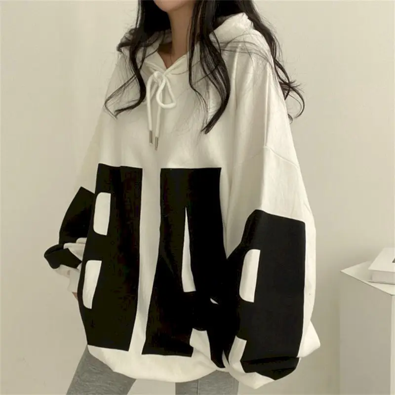 Fashion Letter Printing Hoodies Women 2024 Spring Autumn Thin Street Sports Loose Large Size Casual Hooded Pullover Womens Tops