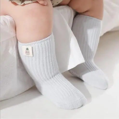 3Pairs 0-5Y 2024 spring and autumn new newborn baby non-slip floor socks boy girl children socks double needle cloth label sock