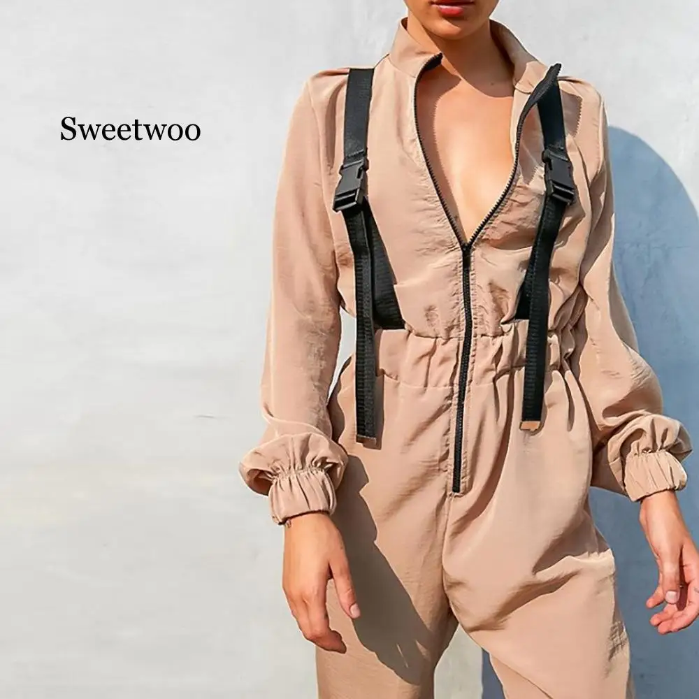 Mono de Otoño de alta moda para mujer, peto Sexy Vintage informal de manga larga, color caqui, 2020
