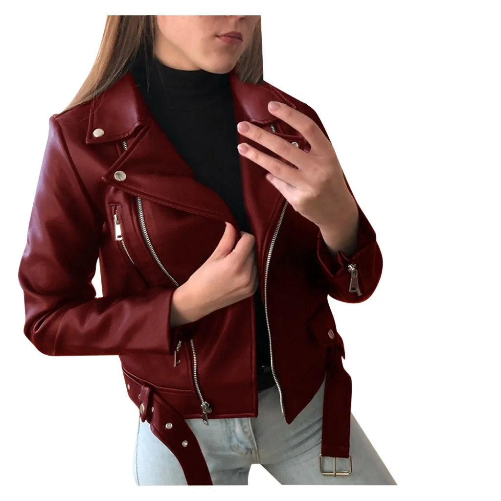 Women Spring Autumn PU Leather Jackets Ladies Slim Short Zipper Outerwear Jacket Coats  S-5XL