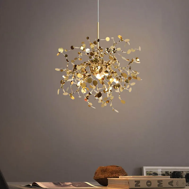 Modern Creative LED Chandelier Stainless Steel Art Leaf Restaurant Living Room lamp Bedroom luster Decoration Hanging Lighting