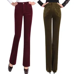 Large Size Women's Autumn Corduroy Pants High Waist Elastic Slim Straight Pants Middle-aged Female Casual Wide Leg Trousers 1744