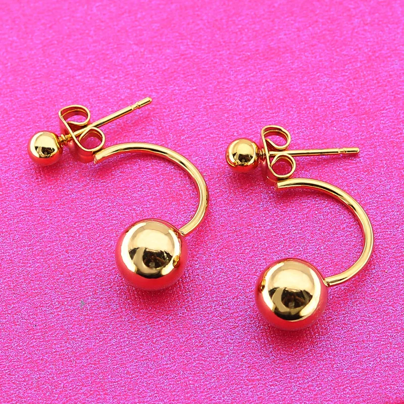 BAECYT Fashion Titanium Steel Double Ball Back-hanging Ear Stud Women\'s Stainless Steel Size round Ball Ear Stud Ear Rings