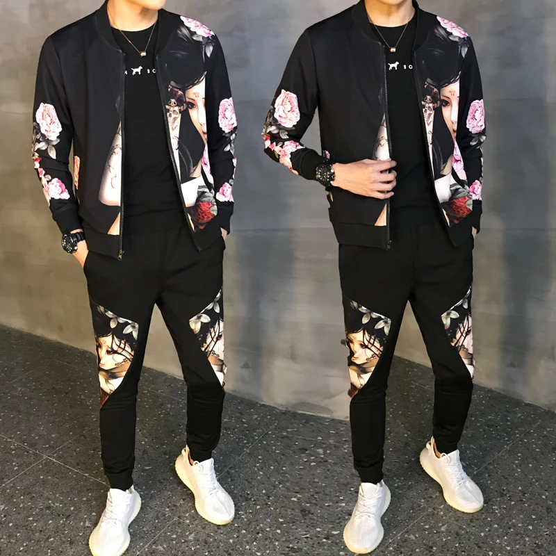 

Casual Active Zipper Outwear 2PC Jacket+Pants Sets Autumn 2020 Men's Sportwear Suit Sweatshirt Tracksuit Without Hoodie Men