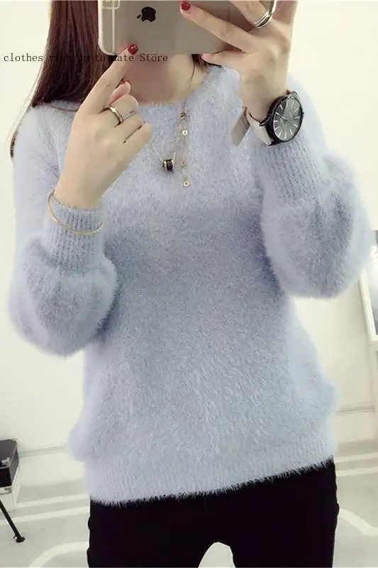 O-Neck Pullover Long Sleeve Casual Sweater Knitted Tops Women Candy Colors Sweaters Fashion Autumn Winter Warm Mohair