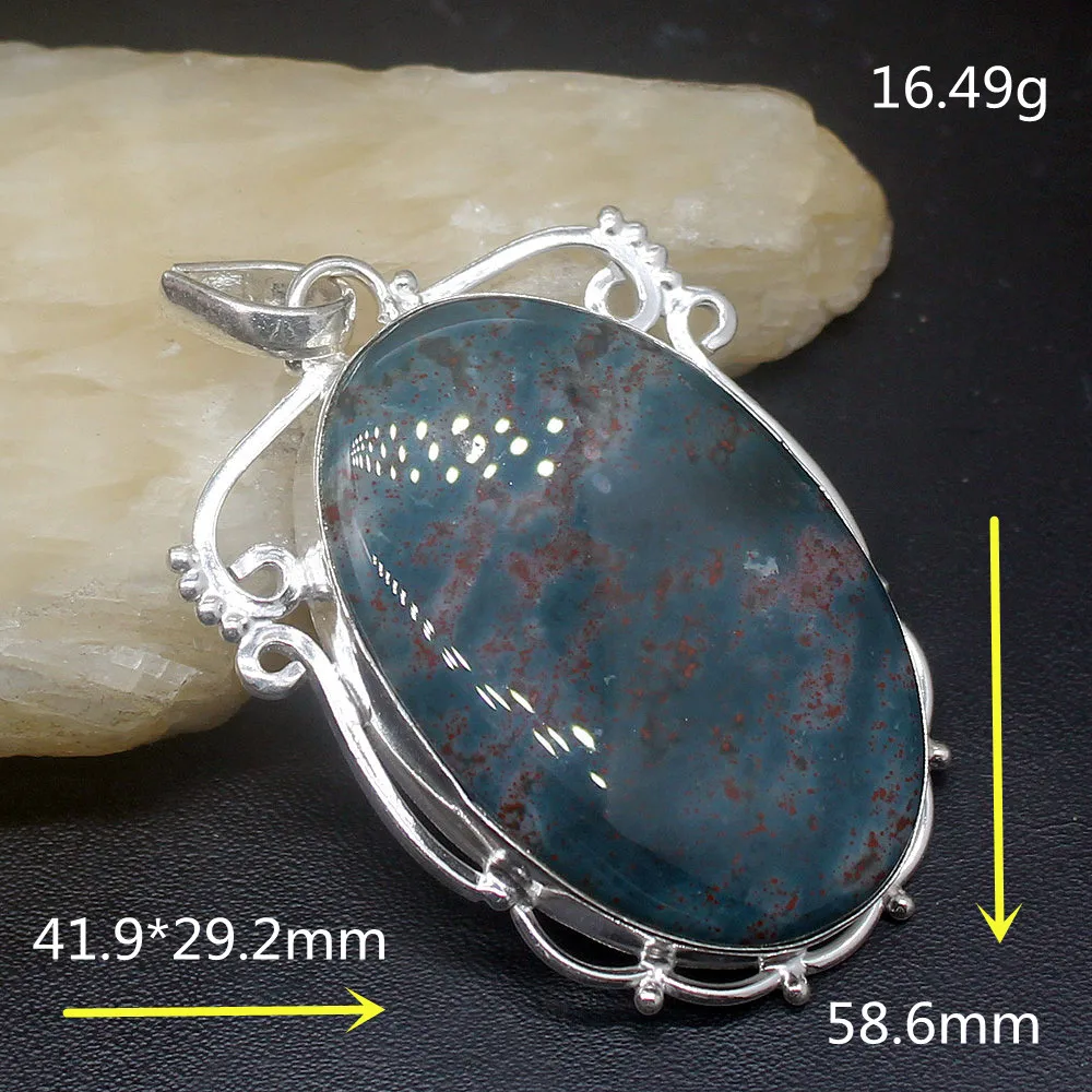 Gemstonefactory Jewelry Big Promotion 925 Silver Natural Sea Sediment Oval Shape Women Ladies Gifts Necklace Pendant 0682