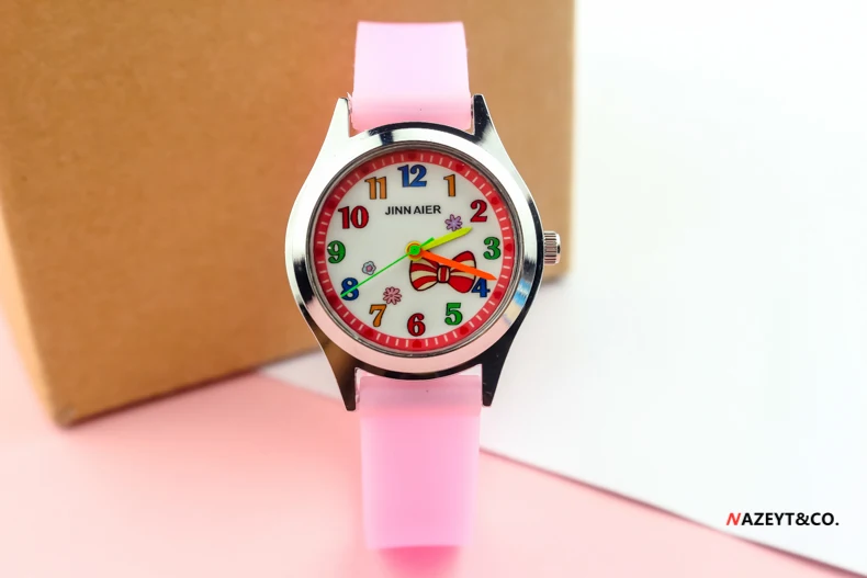 Kids silicone quartz watch cute cartoon bow-knot beauty flower patter jelly dress watch for girls children students gift clock