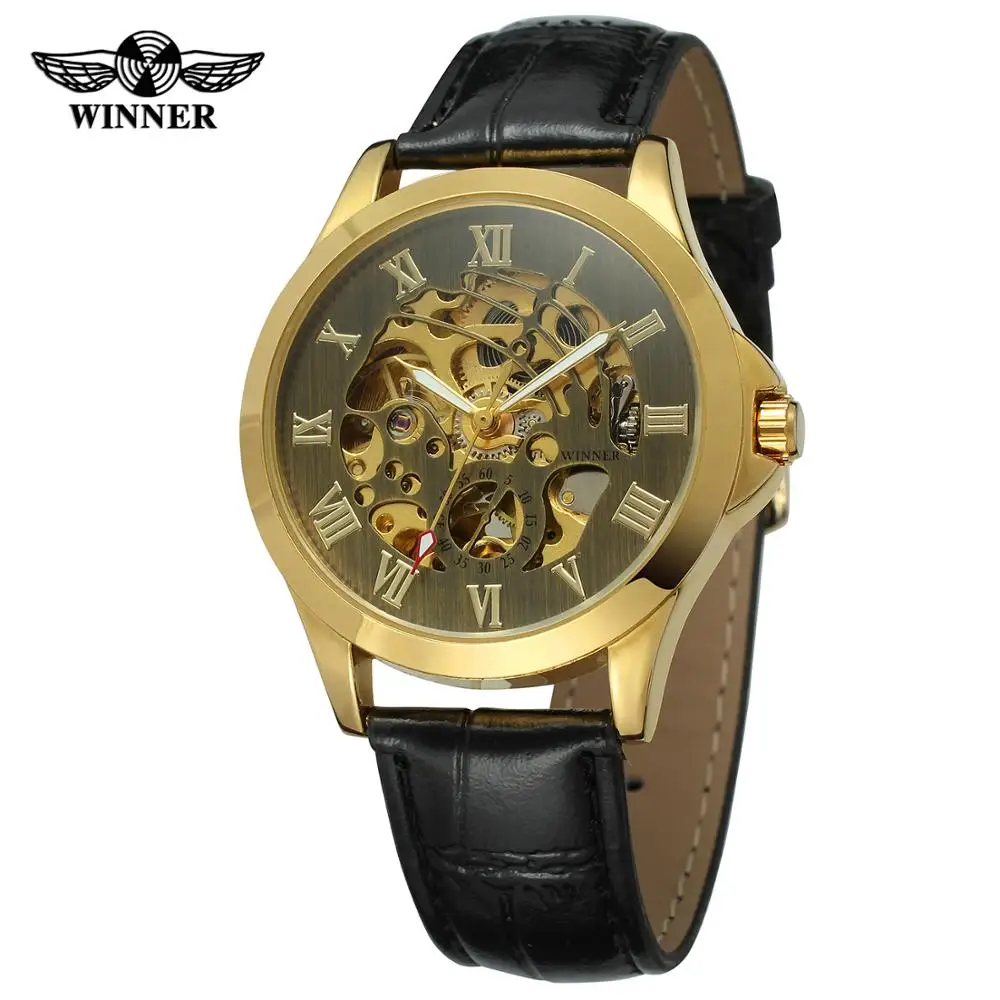 WINNER Fashion trend men\'s and women\'s watches gold case casual watches automatic mechanical wrist watches