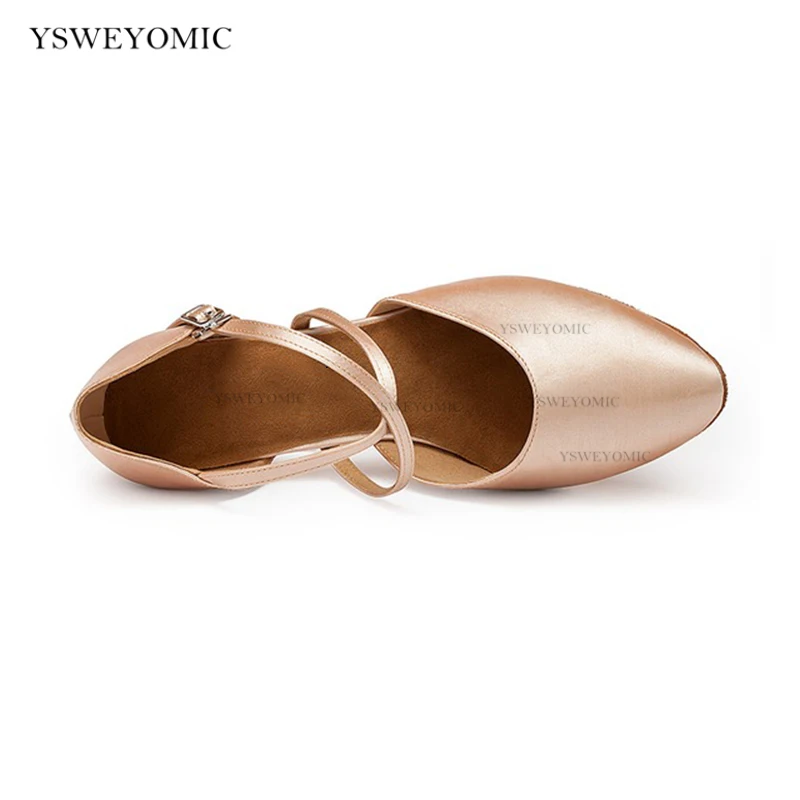 Flesh Satin Women Standard Dancing Shoes 2inch 3inch Stable Practise Latin Ballroom Closed Toe Dance Shoes For Girls