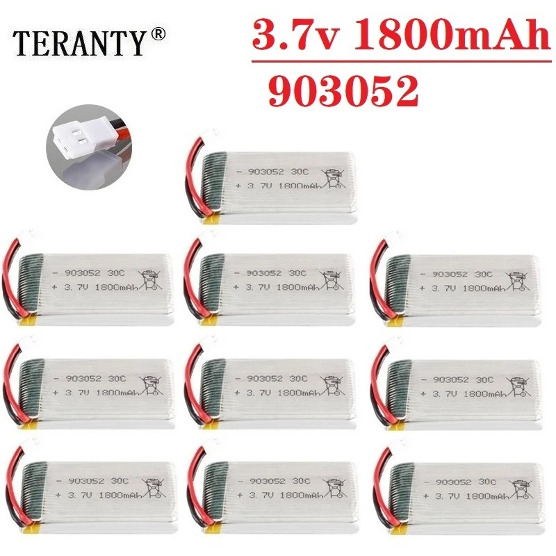 6Pcs 3.7v 1800mAh lipo Battery with Charger for KY601S SYMA X5 X5S X5C X5SC X5SH X5SW M18 H5P for 3.7V Helicopter Drone Battery