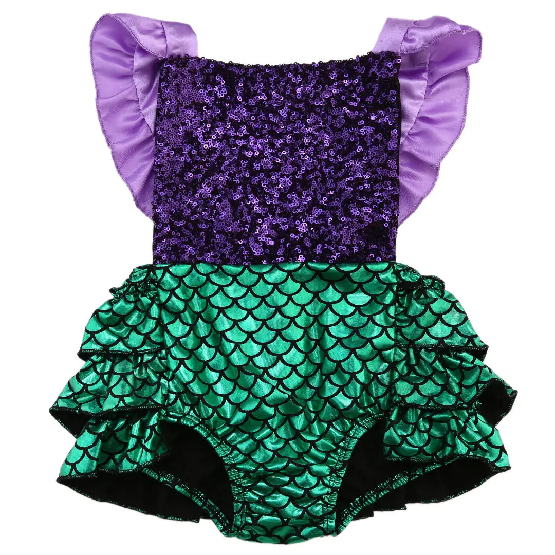 Newborn Baby Girls Romper Summer Sequins Ruffles Sleeveless Mermaid Romper Girl Fashion Sunsuit Clothes 0-24M
