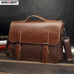 Men's Brand Vintage Briefcase Business office Laptop bag Crazy horse Leather Handbags Casual man Messenger Bags Retro male Totes