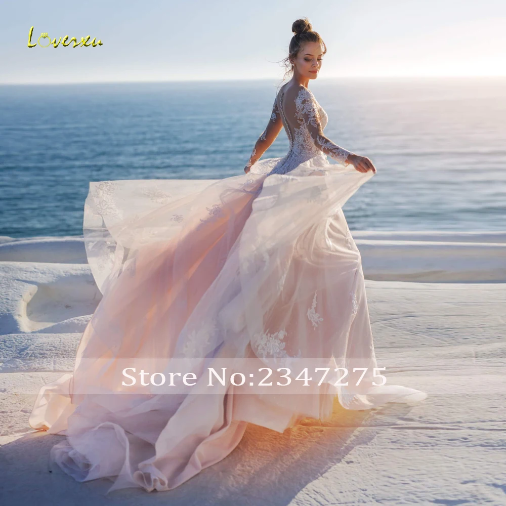 Loverxu A-Line Vintage Wedding Dresses Sweetheart Long Sleeve Vestido De Novia Lace Appliques Romantic Custom Made Bridal Gown