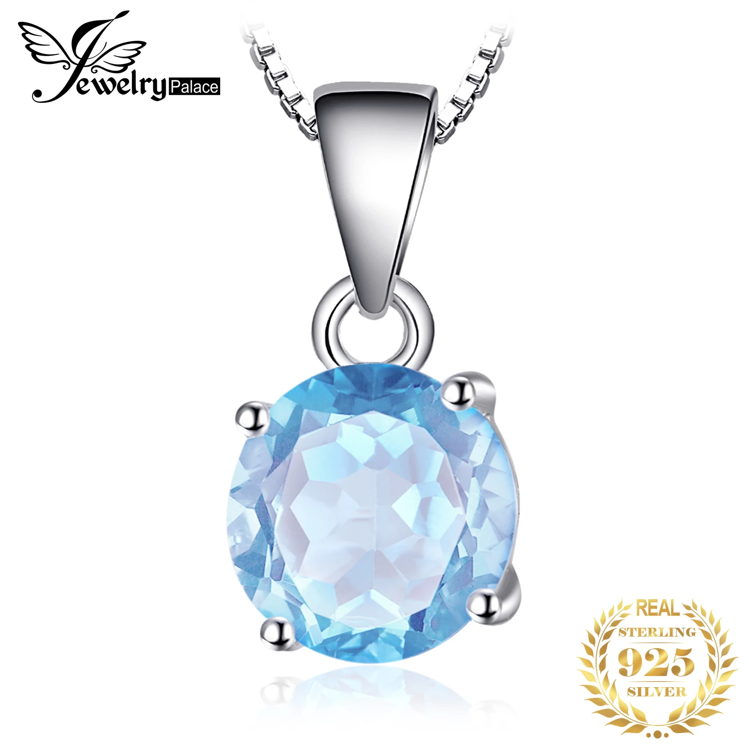 JewelryPalace 2.4ct Natural Blue Topaz 925 Sterling Silver Pendant Necklace for Women Wedding Engagement Jewelry Without Chain