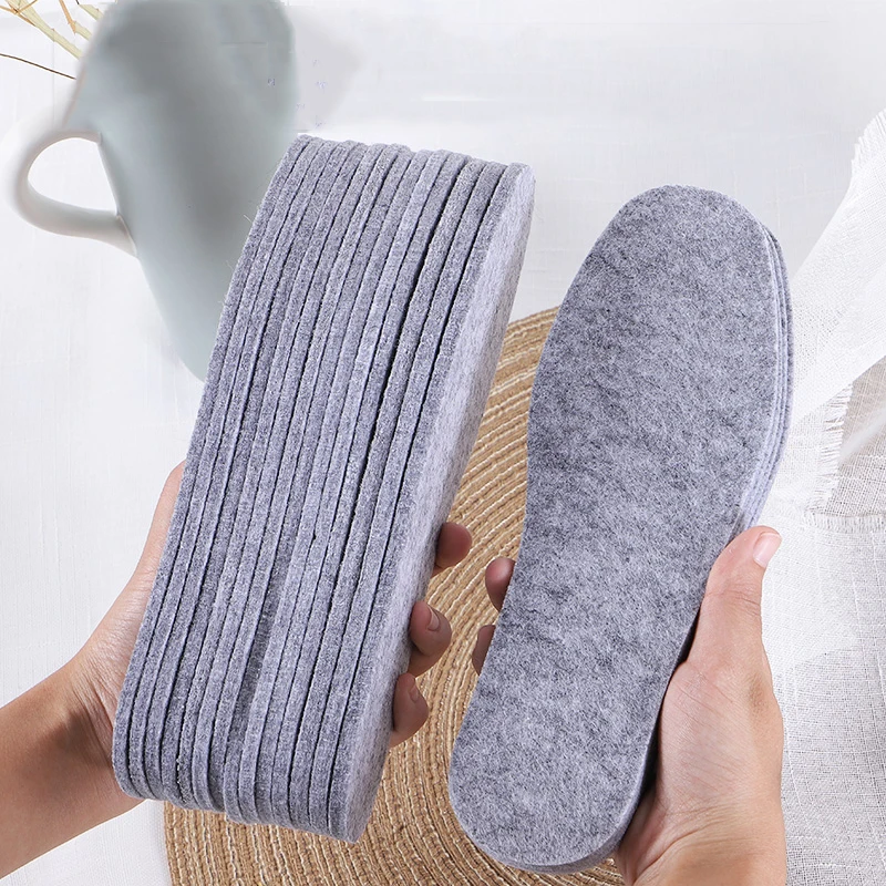 Keep Warm Thicken Wool Felt Insoles Genuine Men Women Breathable Soft Sweat Absorbent Thermal Washable Shoe Boots Pads