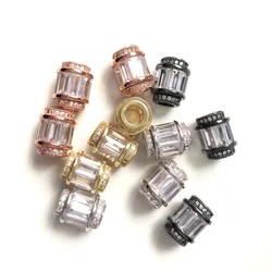 10pcs 12mm Clear Zirconia Paved Hole Spacers Beads for Women Bracelet Girl Necklace Earring Making Gold-Plate Jewelry Wholesale