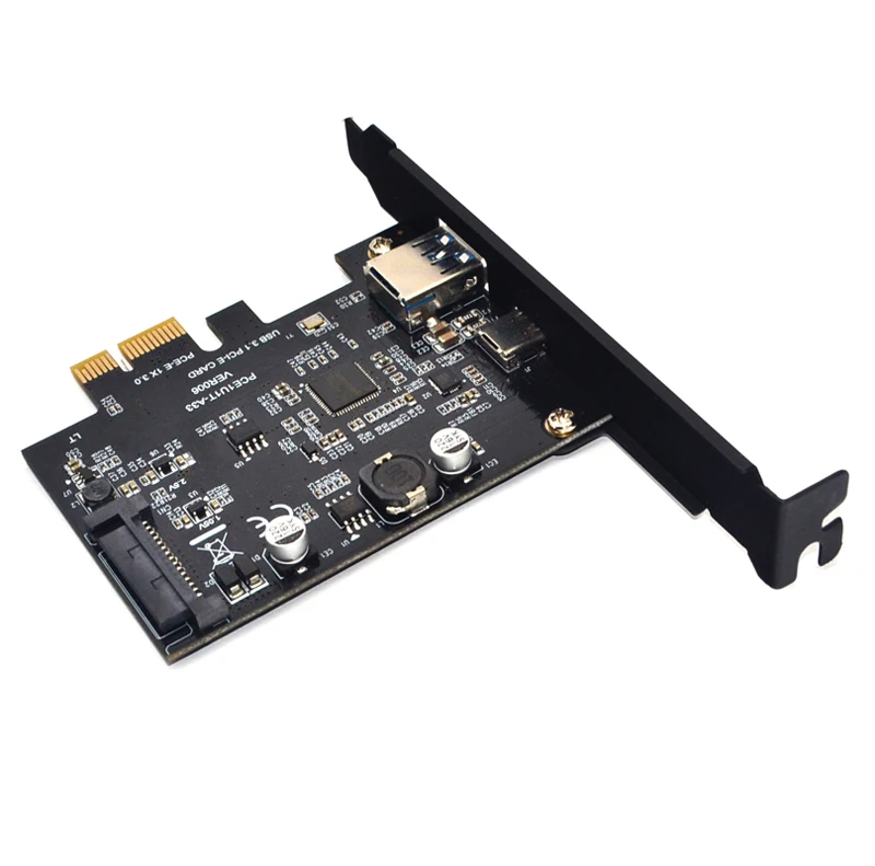 SuperSpeed USB 3.1 Type C + USB 3.0 PCI-Express Expansion Card Riser 15pin SATA Power Connector PCIE X1 Adapter ASM3142 Chipsets