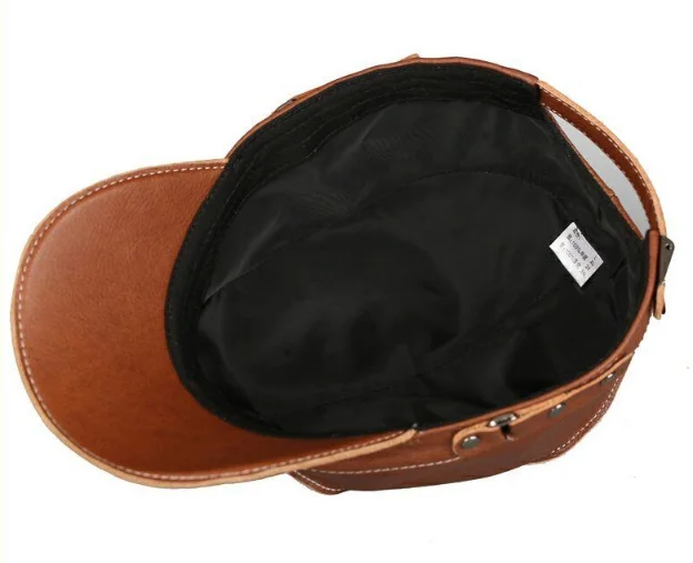 Mode Unisex Hohe Qualität Echt Leder Military Caps Sailor Hüte Frauen Männer Schwarz Braun Flache Top Kapitän Kappe Reise Kadett hut – Detail 22