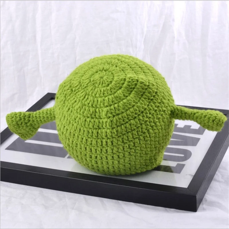 2022 New Monster Shrek Hat Wool Winter Knitted Hats Green Party Funny Beanie Skullies Cap for Women Men Pure Handmade