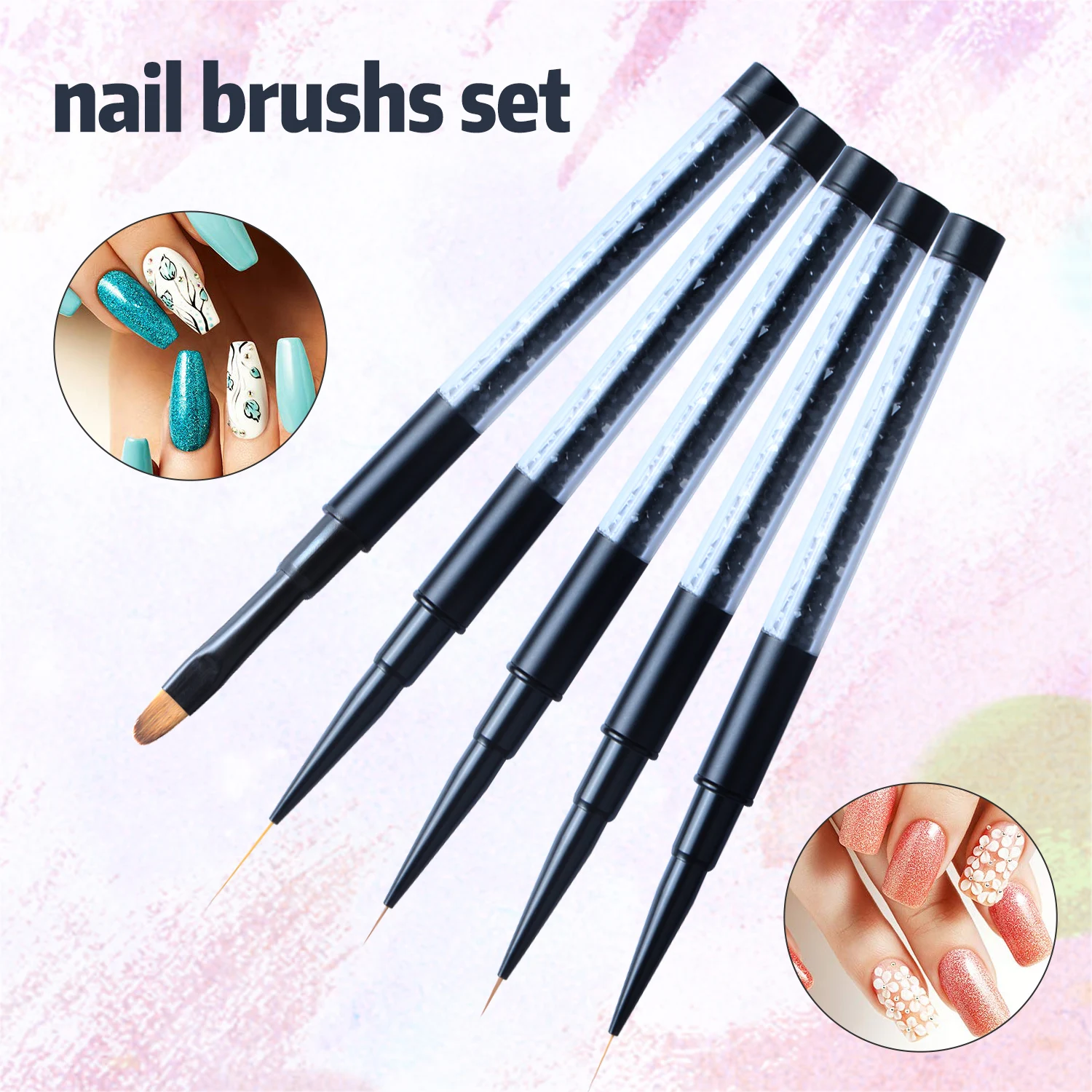 Eval Nylon Hair Acrylic Nail Brush Nail Art Painting Pen Brush UV Gel Polish Rhinestone Crystal Acrylic Nail Drawing Tools