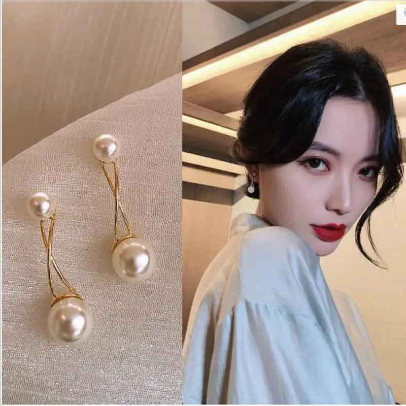 Cross Imitation Pearl Female Elegant Earrings Simple Temperament Korean Fashion Sweet Delicate Earrings Bride Wedding Jewelry