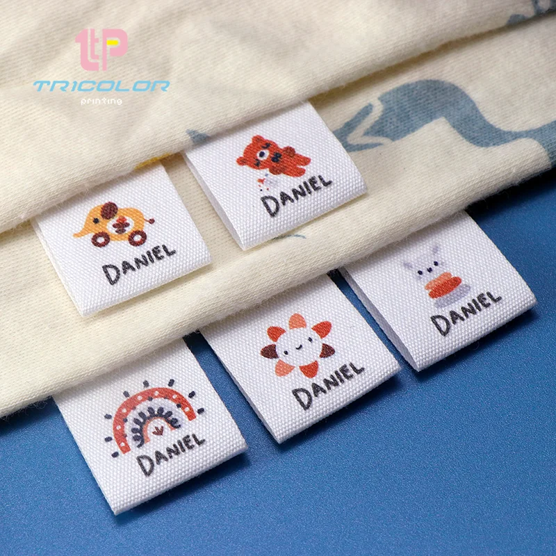 New style 20x60mm custom clothing label cotton with logo or text sewing label organic label etiquetas personalizada