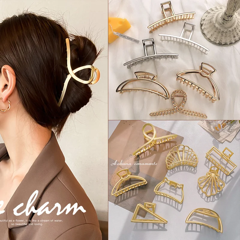 เกาหลีโลหะเรขาคณิตผม Claw Barrettes ผม Elegant คลิปปูสำหรับผู้หญิง Hollow Out Hairpin Headwear ผู้หญิงอุปกรณ์เสริมผม