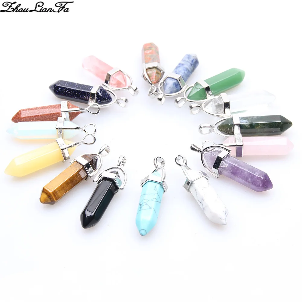 Free delivery Hexagonal Column Quartz Necklaces Pendants Vintage Natural Stone Bullet Crystal Necklace For Women Jewelry