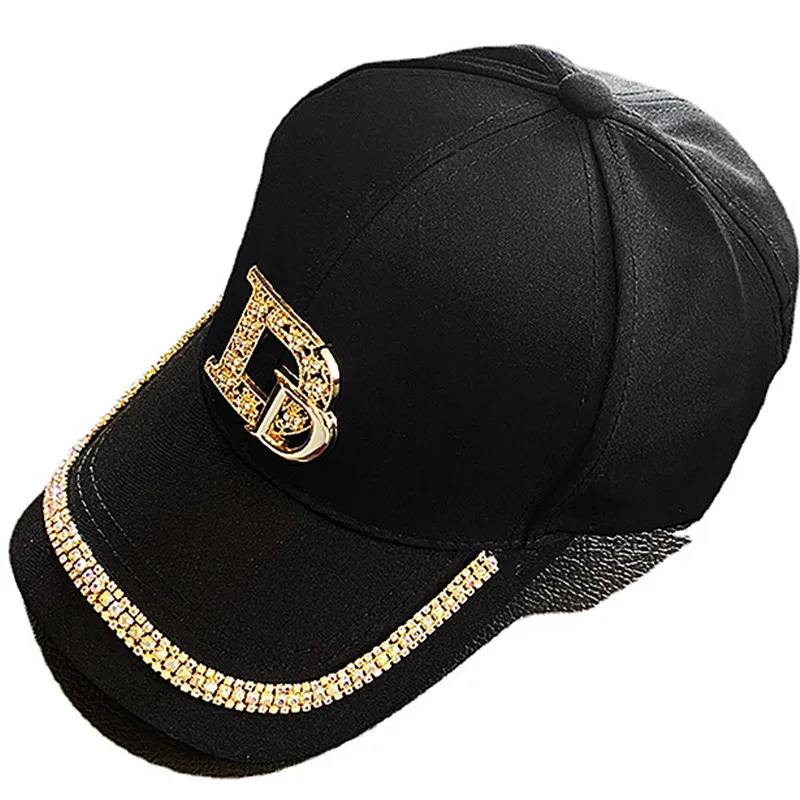 Multi-Functional Casual Letter D Diamond Women Baseball Cap Spring Summer Autumn Fashion Rhinestone Adjustable Cotton Peaked Cap