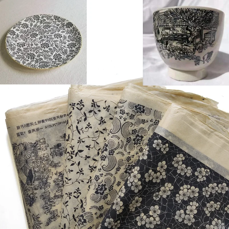 1PCS Pottery Art Transfer Paper Glaze Underglaze Black Flower Paper Jingdezhen Ceramic Decal Paper DIY Polymer Clay Tools