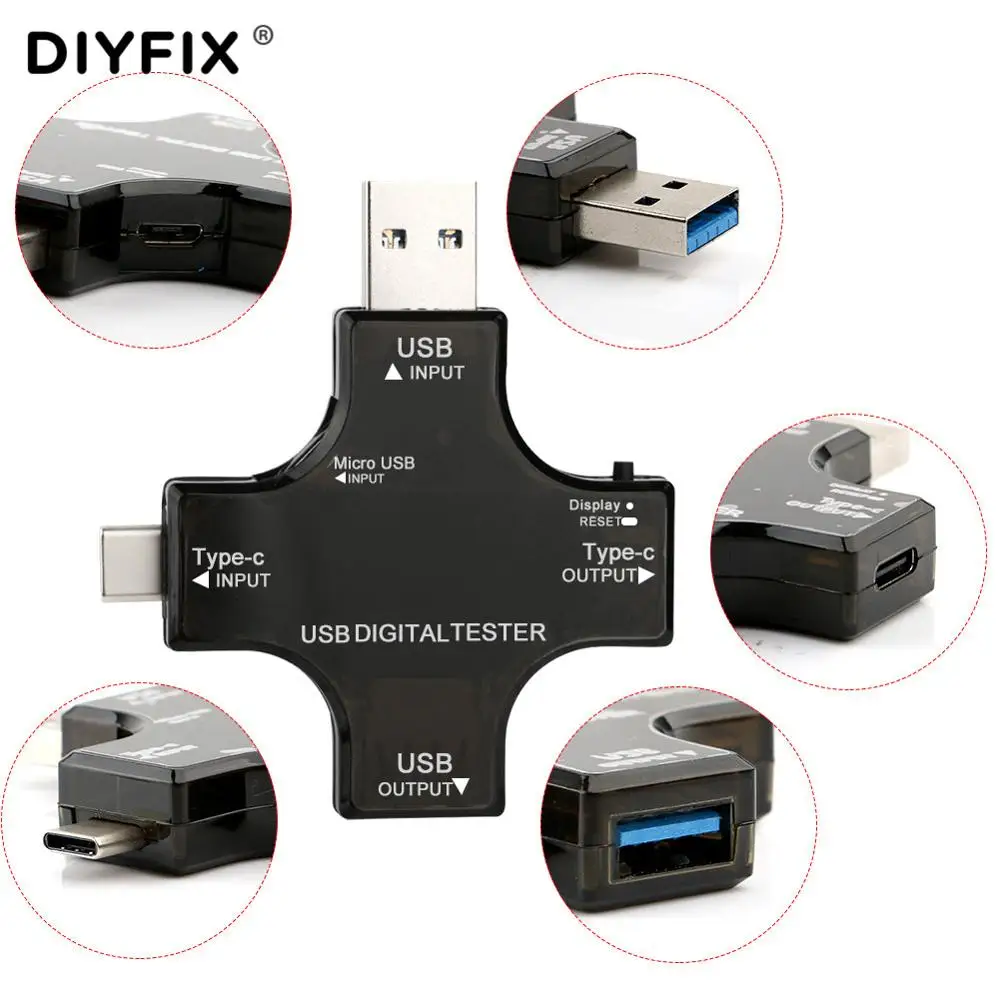 Pd USB Tipe C Digital Tester DC Voltmeter Digital Tegangan Meter Amp Pengukur Amper Detector QC3.0 Power Bank Charger Indikator