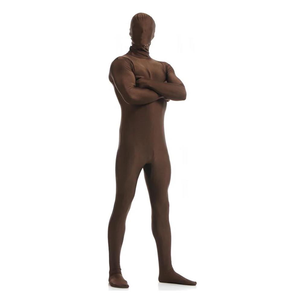 customized for open eyes mouth add crotch free shipping Full Body Zentai Suit Brown Tight Suits Pure Color Halloween Party