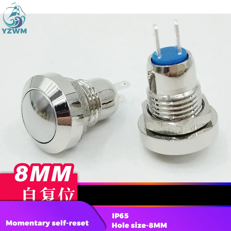 YZWM 8mm metal button switch waterproof self reset round subminiature button start button normally open