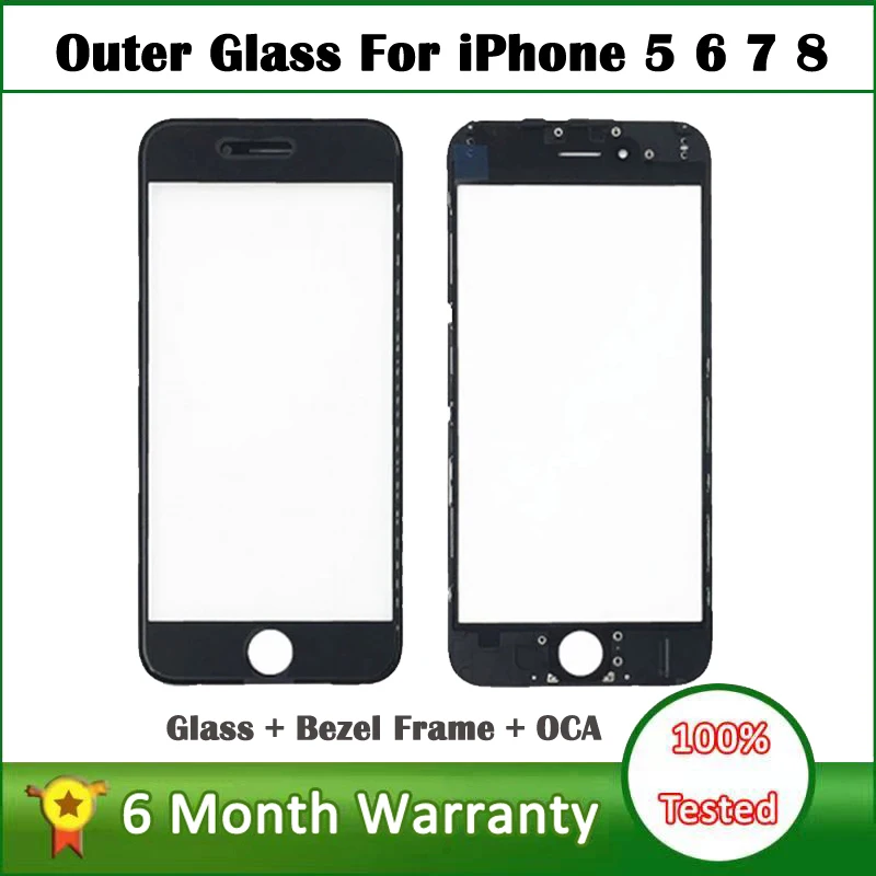 Outer Glass For iPhone 5 5s 6 6s plus 7 plus 8 Plus Repair Parts Only Touch Screen Glass Front Frame + Hot Glue Bezel + OCA