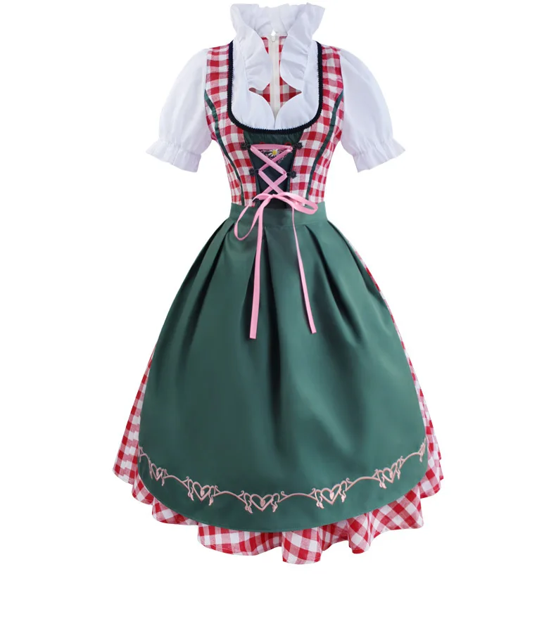 Traditional German Oktoberfest Beer Maid Uniforms Halloween Dress With Apron Cosplay Party Bavaria Heidi Dirndl Maiden Costume