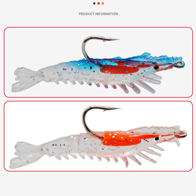 4pcs/Lot Luminous Shrimp Fake Baits Soft Simulation Prawn Lure Fishy Smell Artificial Trout Bait Single Hook Sea Fishing Tackle