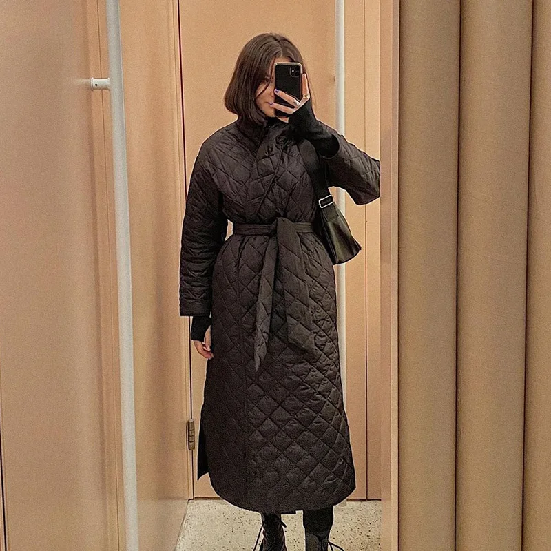 Ardm Casual Black Long Straight Quilted куртка зимняя женская Parkas With Rhombus Auturn Winter Down Cotton Coat Tops Outwear