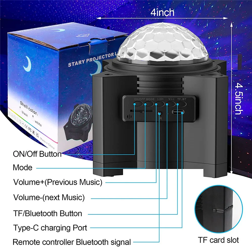 Imagem -02 - Led Colorido Céu Estrelado Galáxia Projetor Luz da Noite Usb Blueteeth Leitor de Música Estrela Lâmpada de Projeção para Crianças Presente Natal