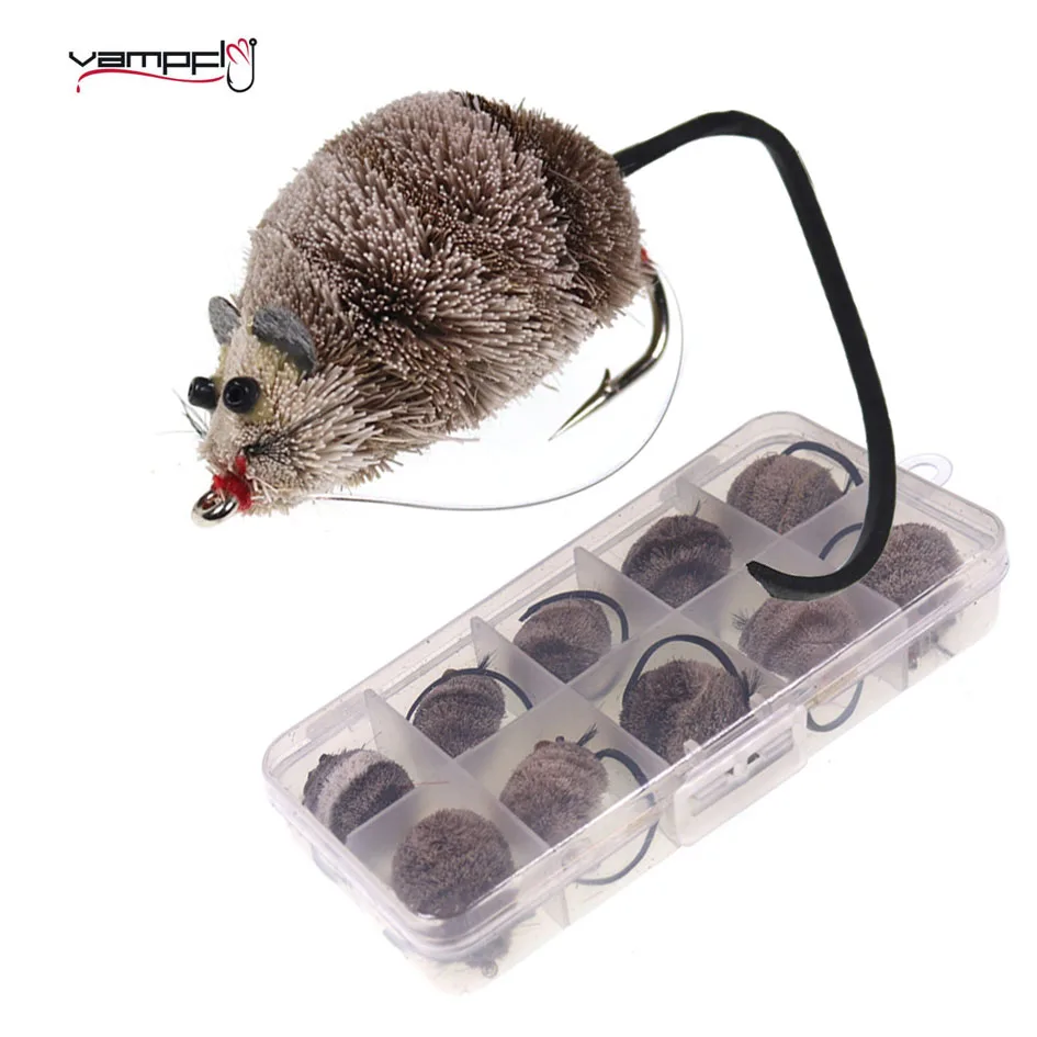 Vampfly 10PCS 2/0# Handcraft Deerhair Mouse Fly Set Bass Bug for Largemouth and Pike Fly Fishing  Topwater Lures Rat Fish Bait