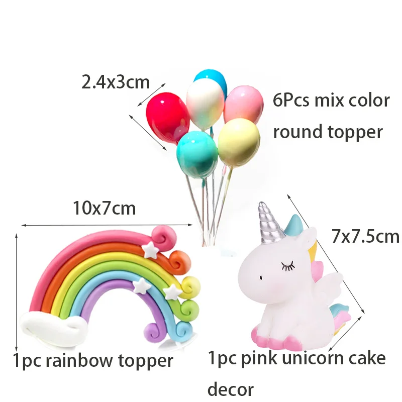 HUHULE 8 pz/set Unicorn Cake Topper Rainbow Cloud e Balloon Unicorn Party Gift per ragazze Cake Decorating Baby Shower Supplies