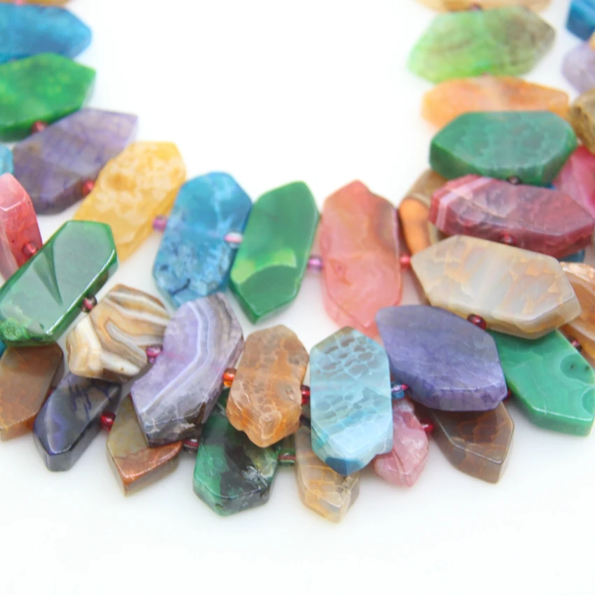 Colourful Crack Agates Faceted Slice Point Loose Beads,Mix color Natural Onxy Stone Gems Slab Arrow for Pendants Jewelry Making
