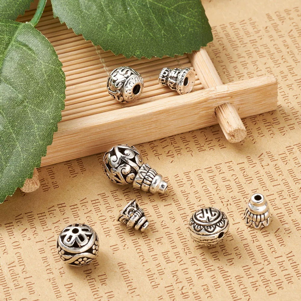 20Sets Tibetan Antique Silver Color 3-Hole Round Guru Beads T-Drilled Beads Buddhist Bead Cap for DIY Bracelet Jewelry Making