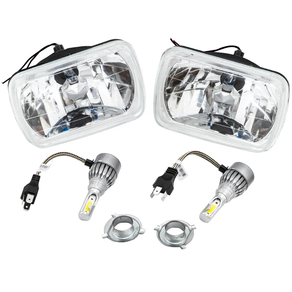 7X6inch Bank 1&2 LED Headlights Conversion Kit Diamond Cut Driving Glass Lens