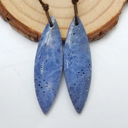 Natural Blue Coral Marquise Earrings Accessories Stone For DIY Jewelry Making 42x12x4mm 5.8g