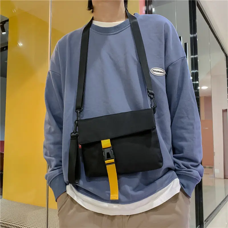 Men Crossbody Bags Nylon Fashion Streetwear Students Black Flap-bag Casual Harajuku Shoulder Bag Korean Style Ulzzang Ins Chic