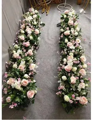 Mori wedding props widened the high-end leafy ground road guide outdoor wedding decoration flowers row green plants row flowers